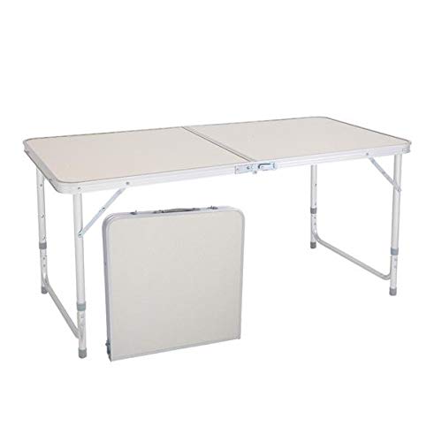 Aluminum Folding Table 4 Foot, Adjustable Height Lightweight Portable Camping Table for Picnic Beach Outdoor Indoor, White 120 x 60 x 70 4Ft Y684846