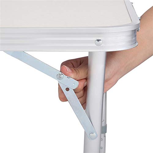 Aluminum Folding Table 4 Foot, Adjustable Height Lightweight Portable Camping Table for Picnic Beach Outdoor Indoor, White 120 x 60 x 70 4Ft Y684846