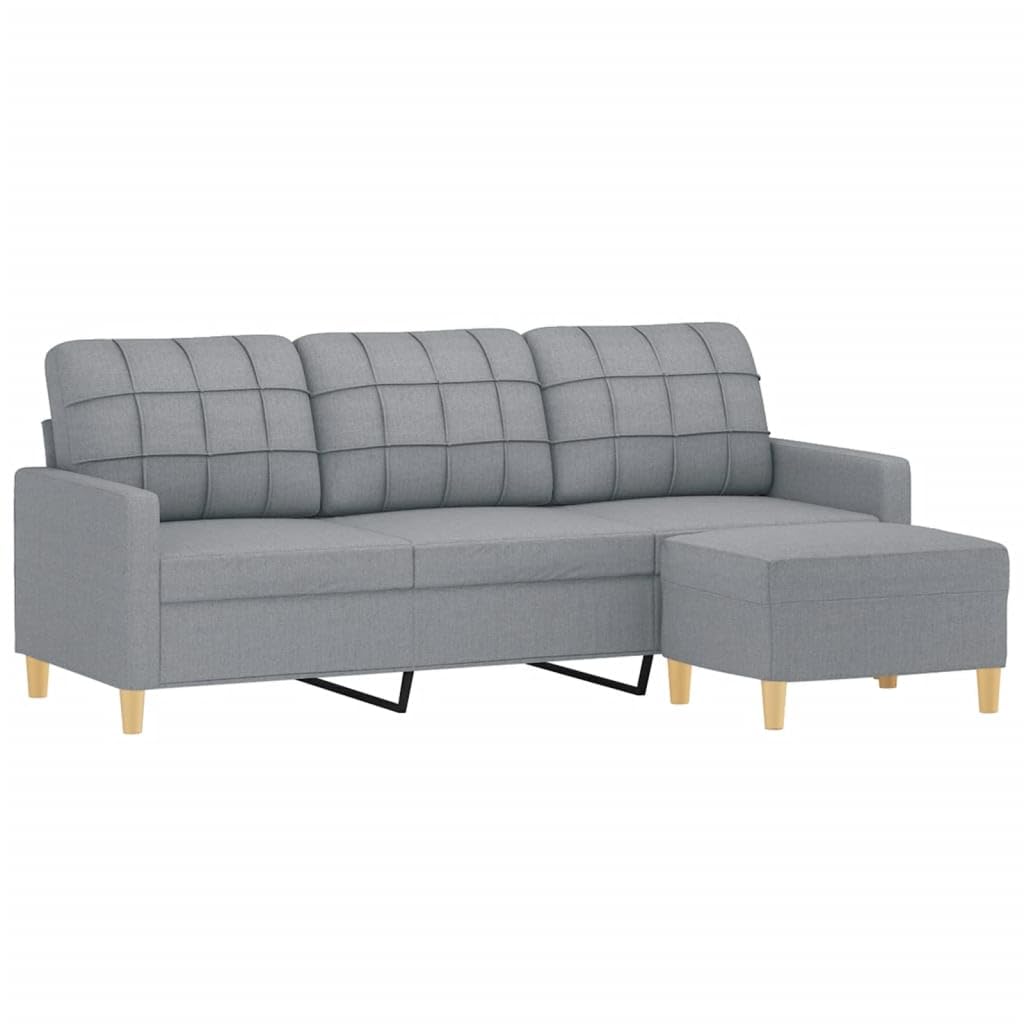 Light Gray 3-Seater Fabric Sofa with Footstool E205680