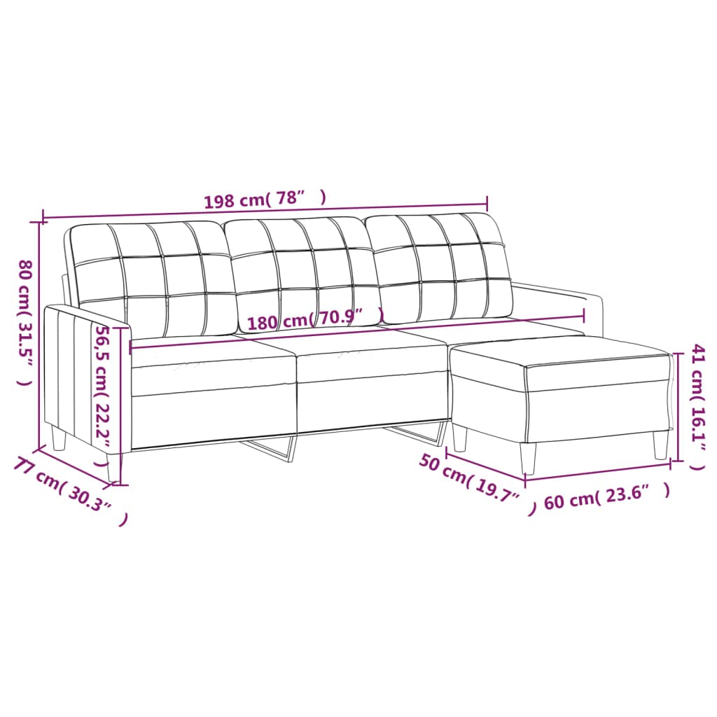 Light Gray 3-Seater Fabric Sofa with Footstool E205680