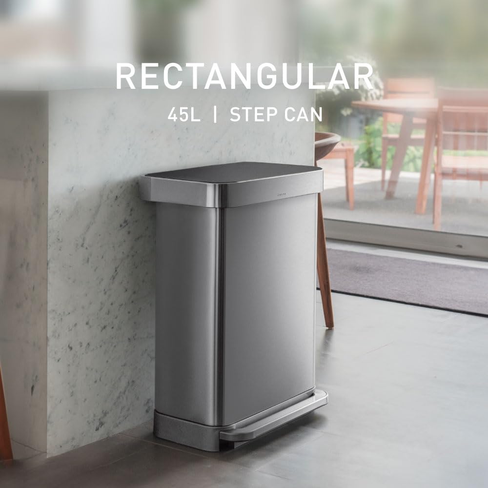 45L Brushed Stainless Steel Rectangular Step Can N7114