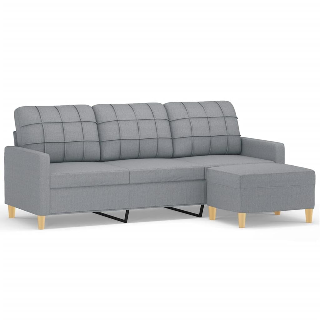 Light Gray 3-Seater Fabric Sofa with Footstool E205680