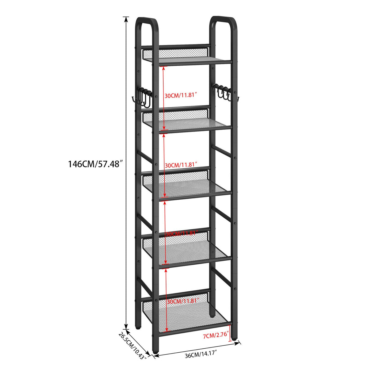5 Tier Black Metal Bookshelf R741