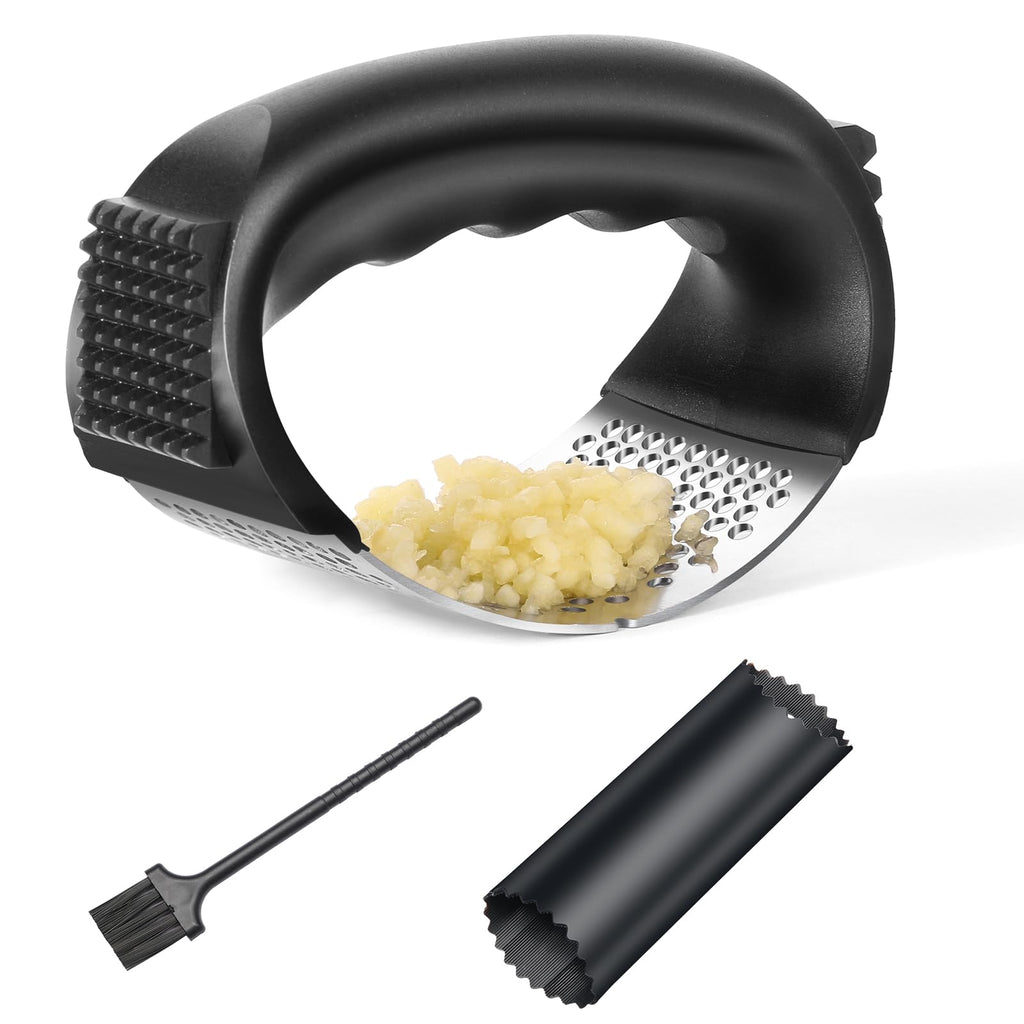 Stainless Steel Garlic Press Rocker with Peeler and Cleaning Brush V1480
