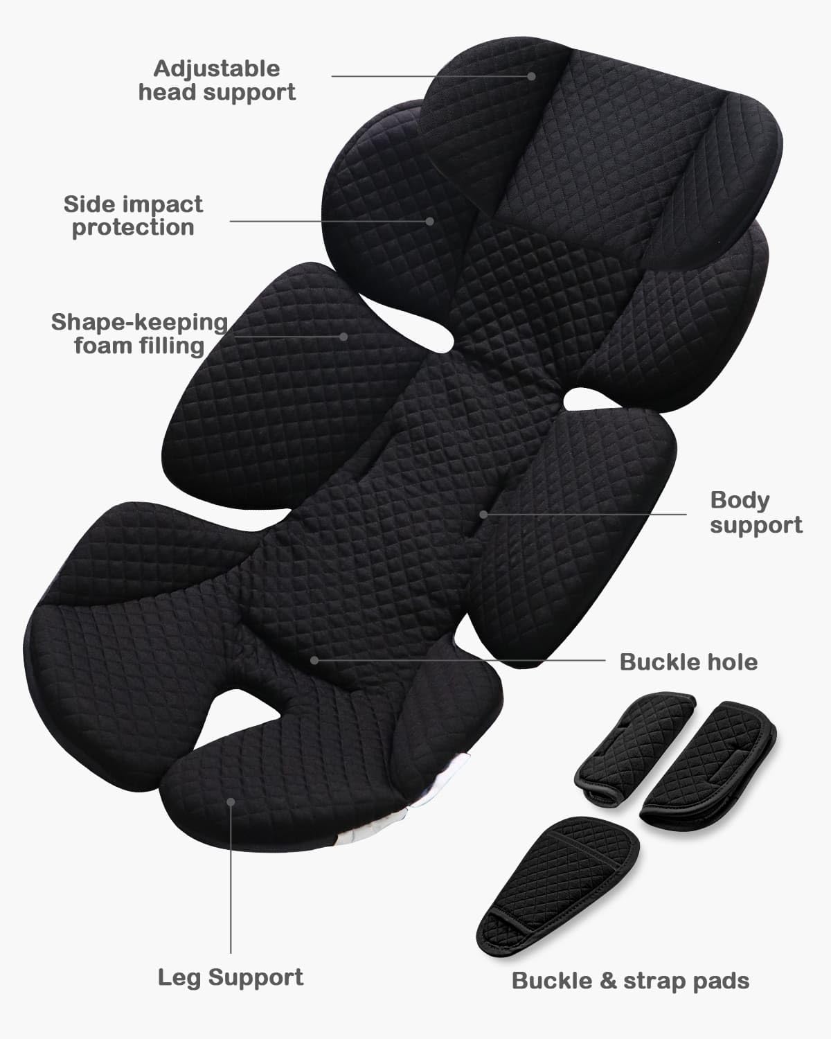 Infant Car Seat Insert with Adjustable Head Support, Black C62653