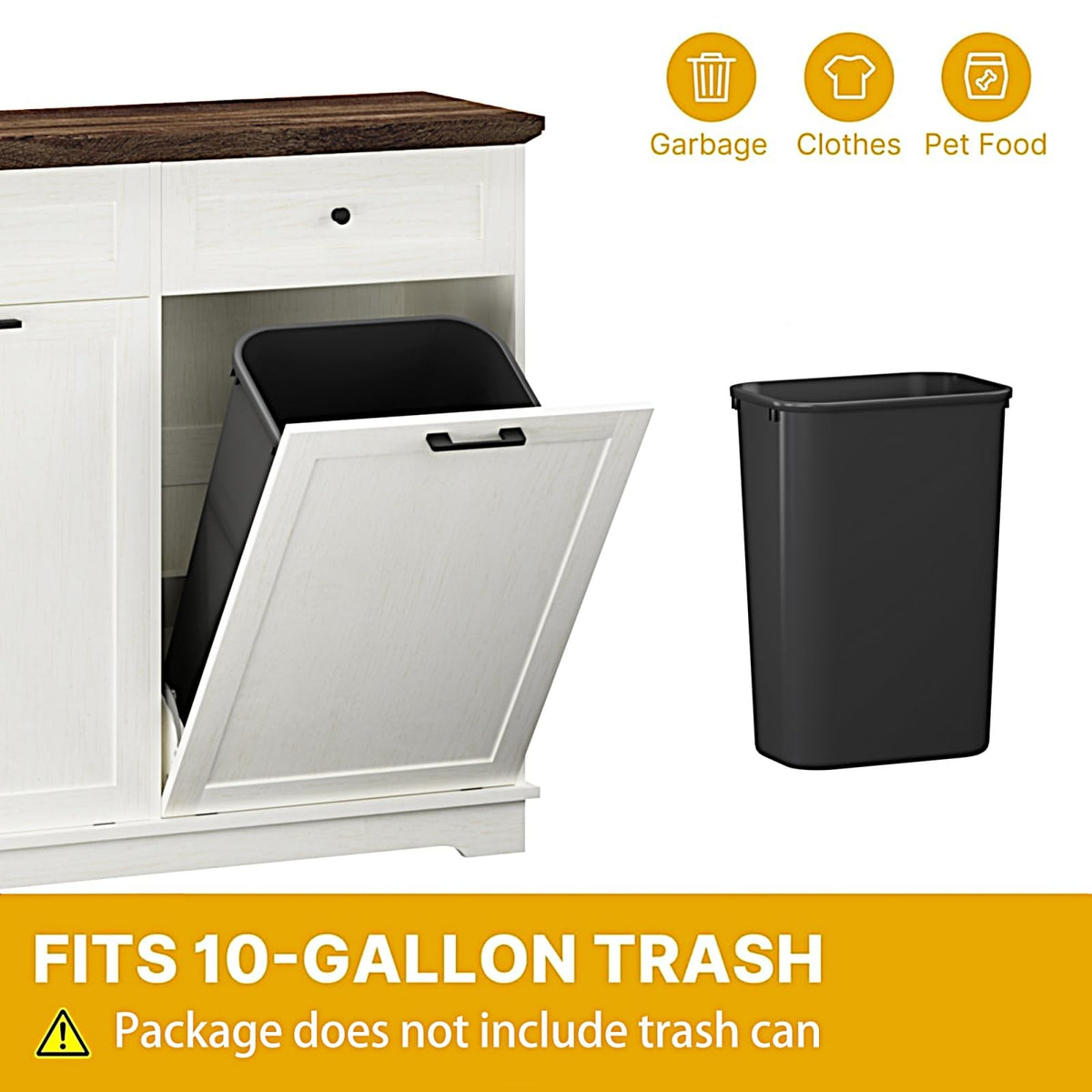 Antique Brown White 20 Gallon Wood Tilt Out Trash Can Cabinet V6416