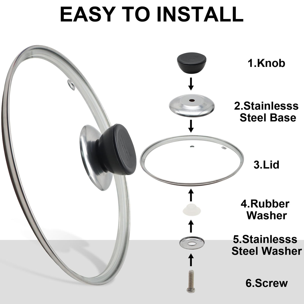 8 Inch Tempered Glass Lid with Stainless Steel Rim I8993