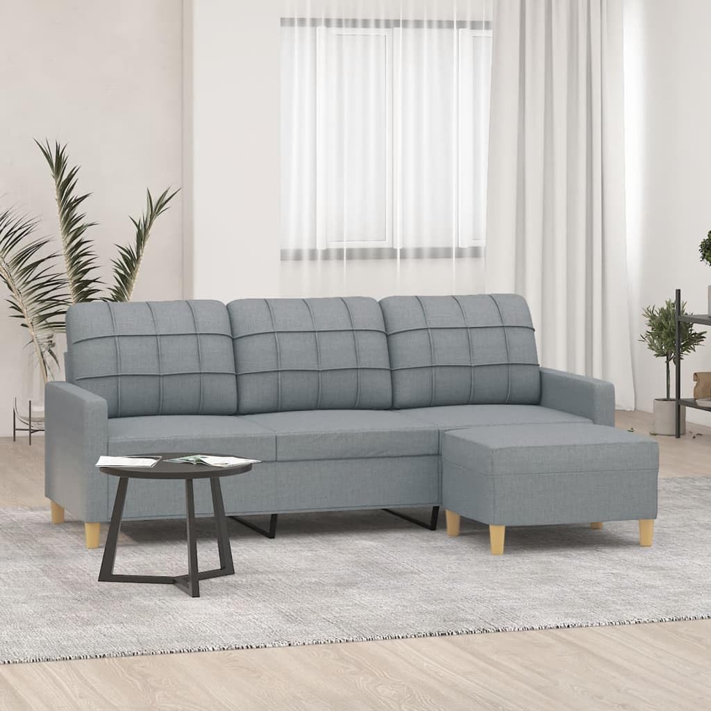 Light Gray 3-Seater Fabric Sofa with Footstool E205680
