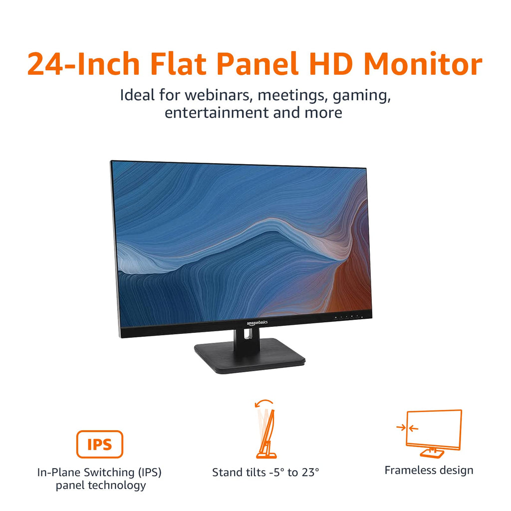 24-inch Full HD IPS Monitor, 75 Hz, 1080P, HDMI, Display Port, VGA, Built-in Speakers, Black K82209