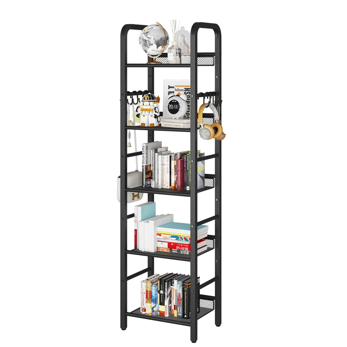 5 Tier Black Metal Bookshelf R741