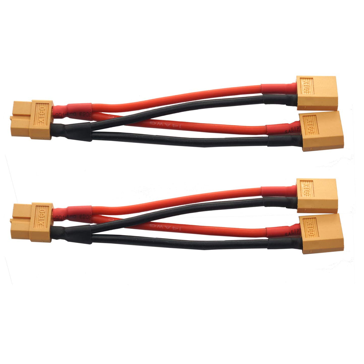 14AWG XT60 Parallel Battery Connector 2-Male to 1-Female Cable Y Splitter A862056