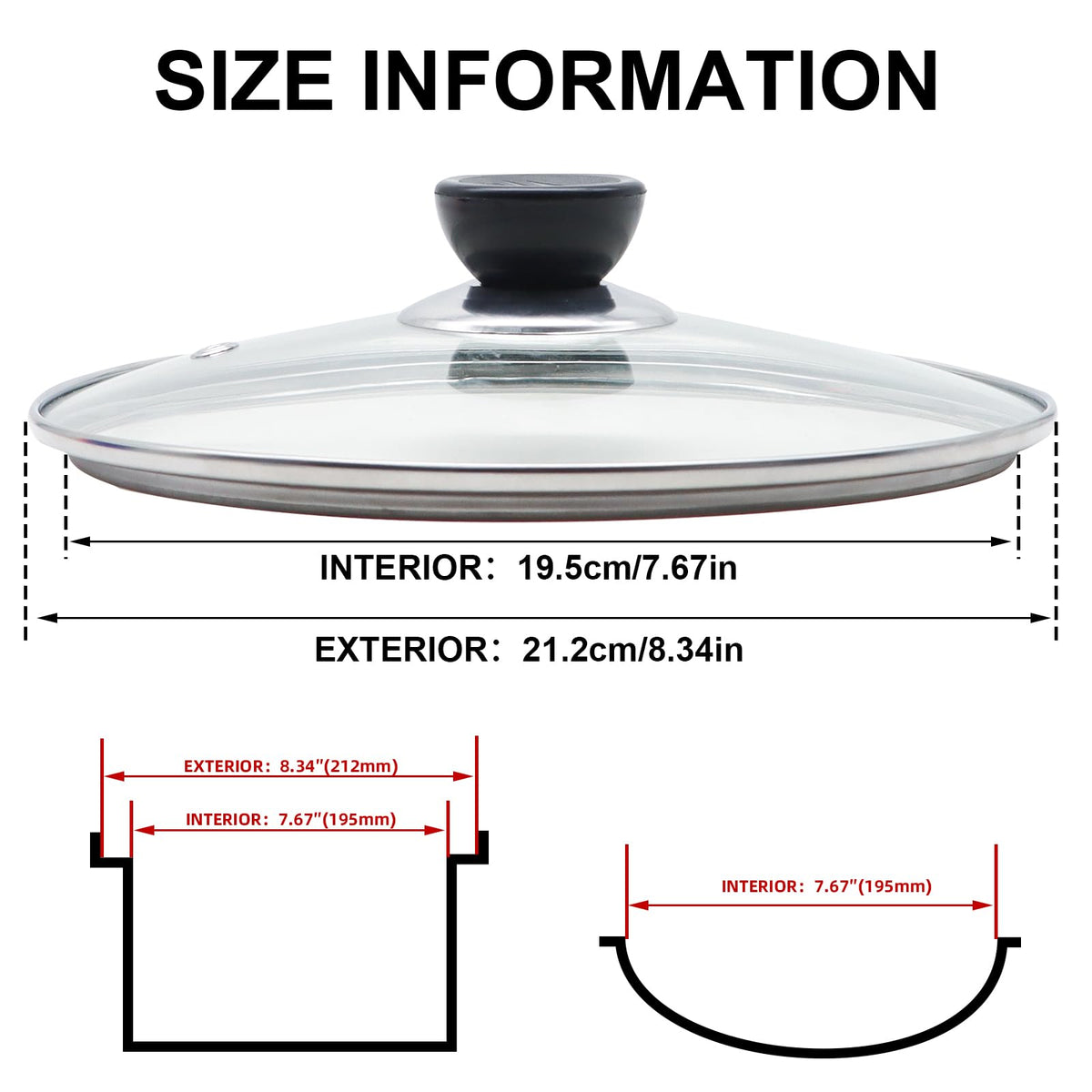 8 Inch Tempered Glass Lid with Stainless Steel Rim I8993