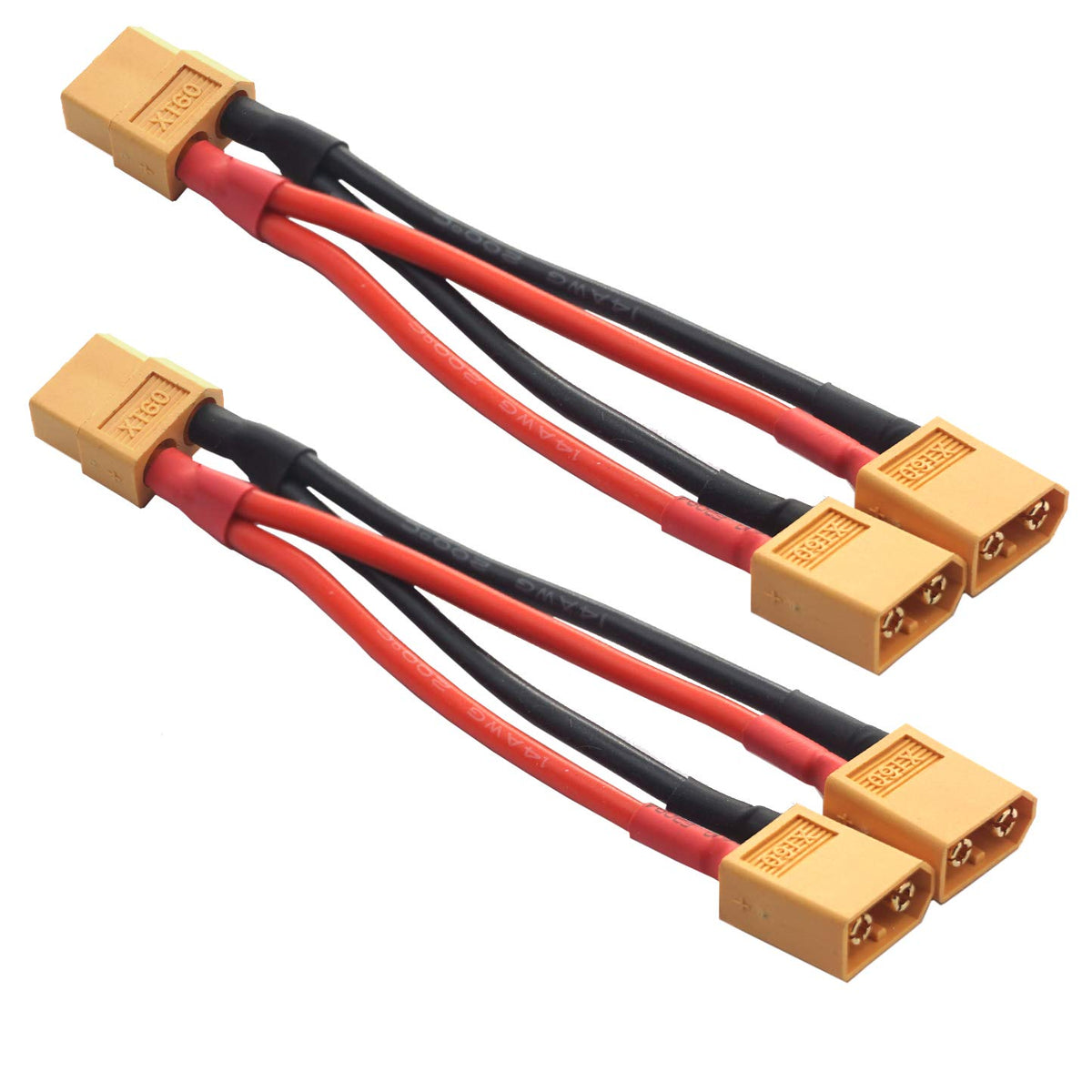 14AWG XT60 Parallel Battery Connector 2-Male to 1-Female Cable Y Splitter A862056