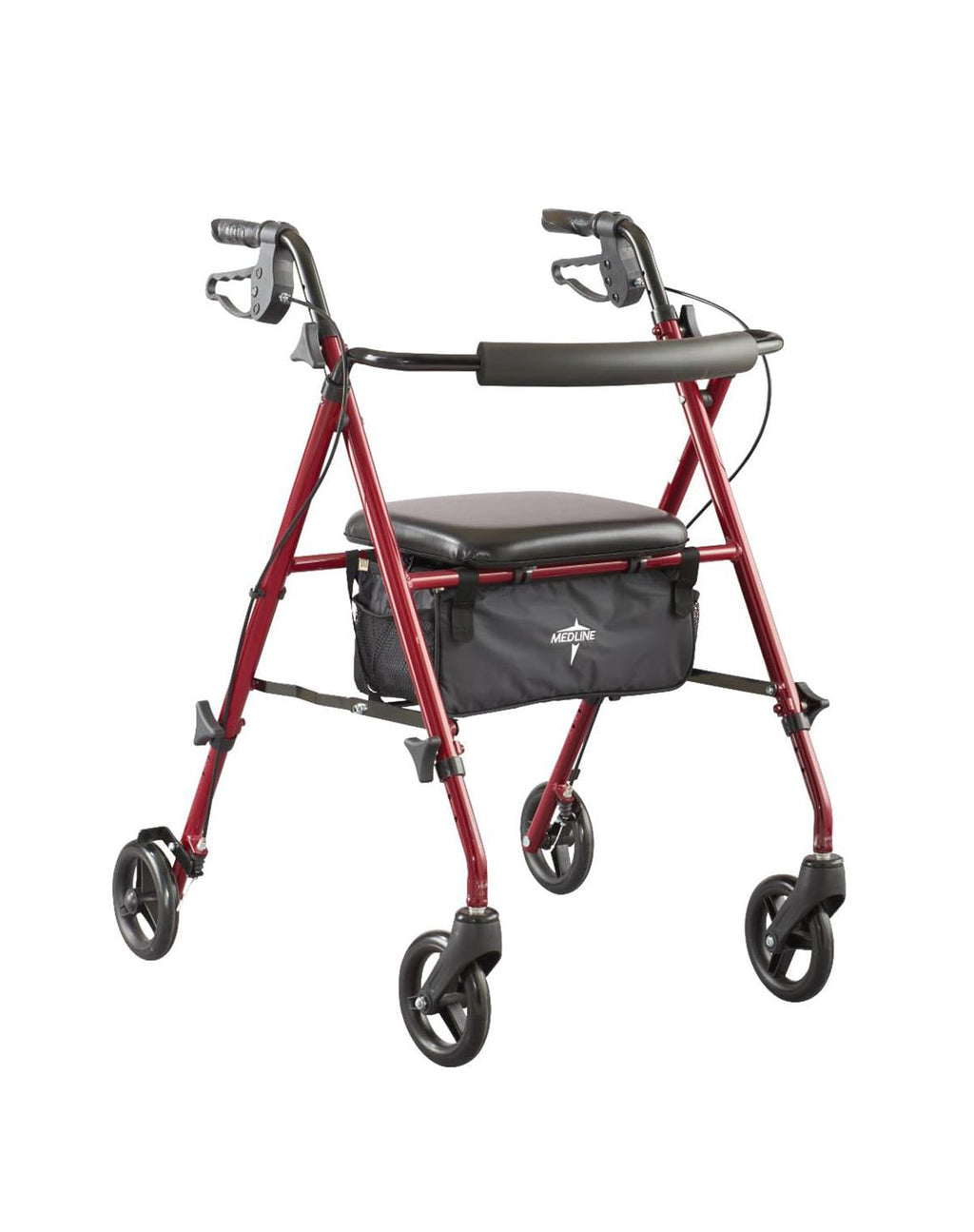 Lightweight Folding Aluminum Rollator Walker with 6-inch Wheels, Adjustable Seat and Arms, Burgundy Z4381