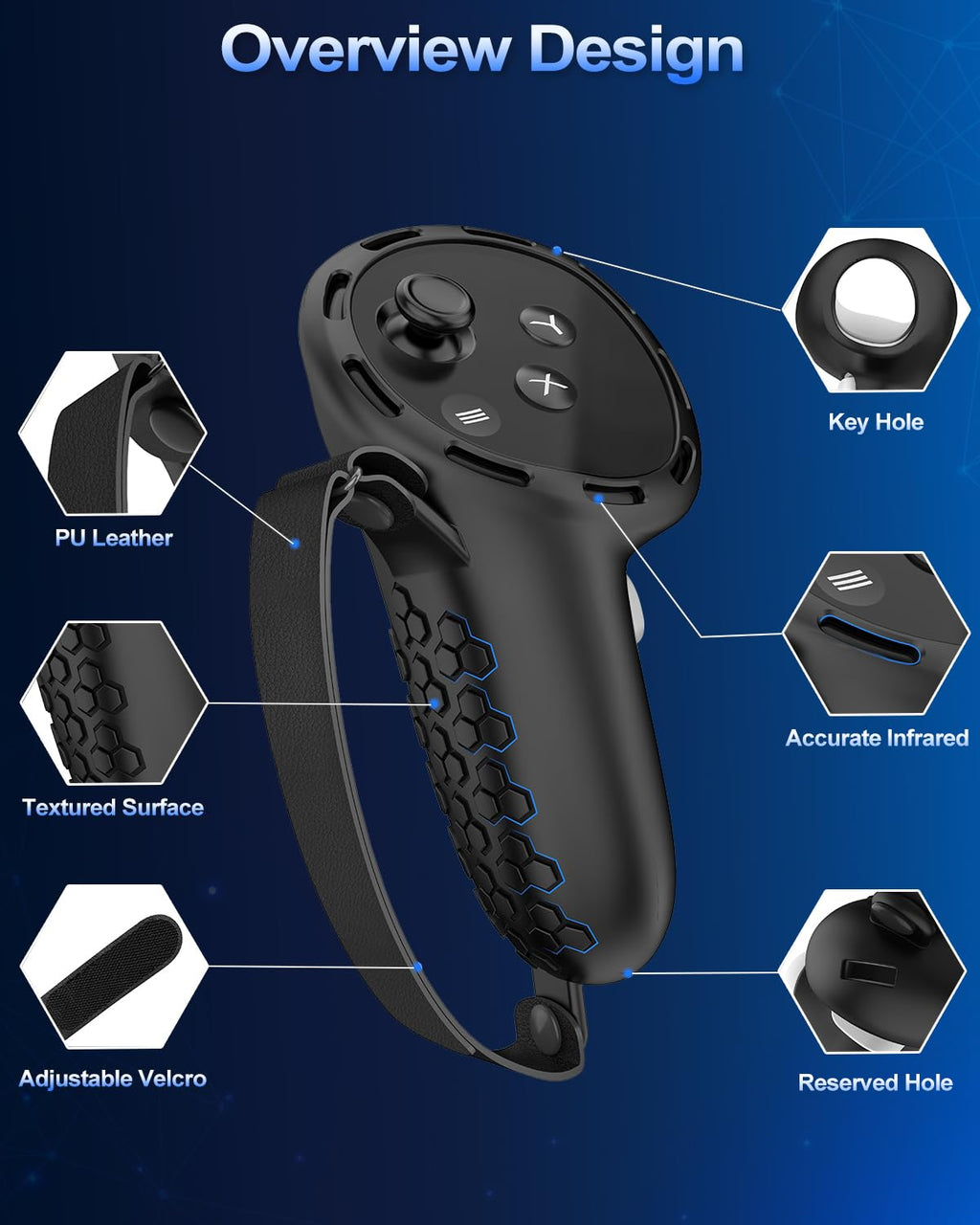 Silicone Controller Grip Cover with Non-Slip Thumbstick Covers Black D8800