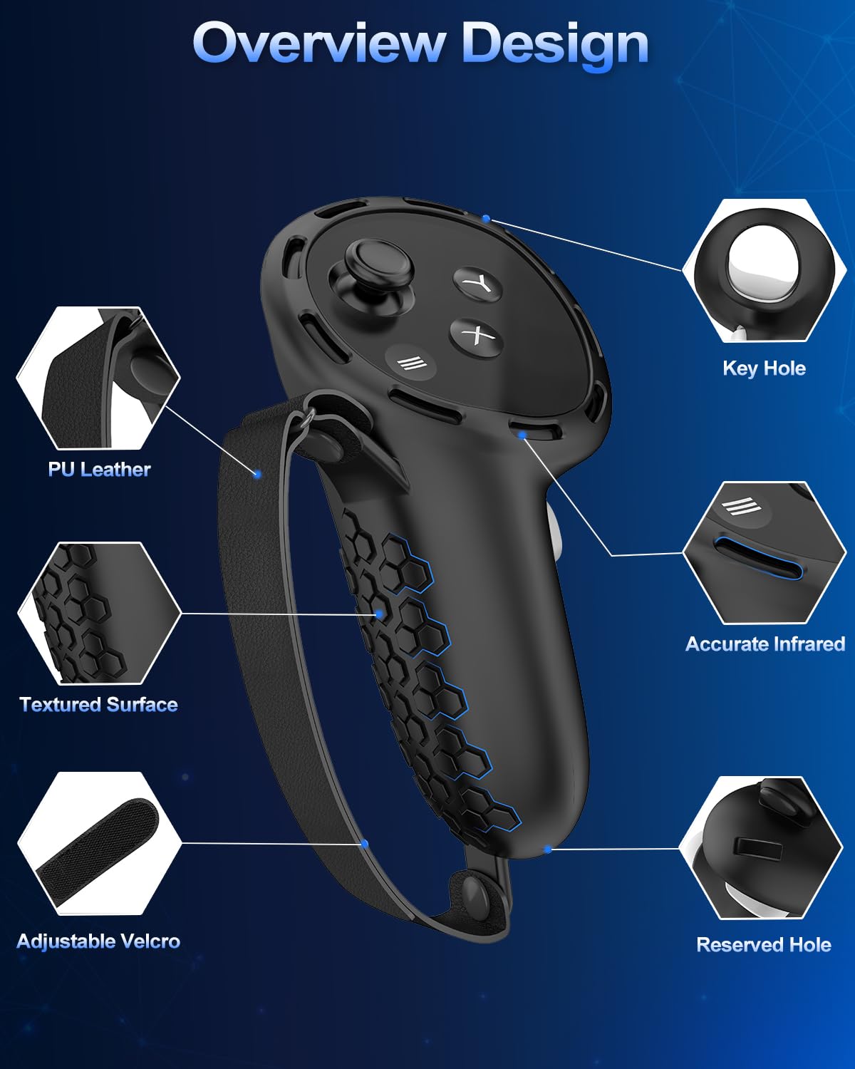 Silicone Controller Grip Cover with Non-Slip Thumbstick Covers Black D8800