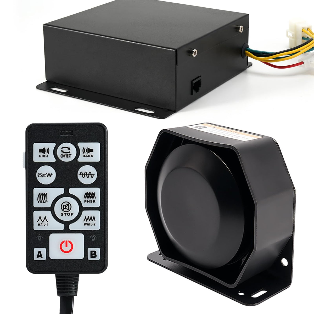 200W 12V 37 Tone Emergency Siren PA System Speaker Horn with Remote Control and Microphone F2525