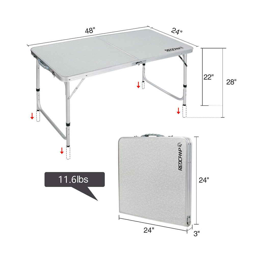 4ft Lightweight Portable Folding Camping Table with Adjustable Heights N163