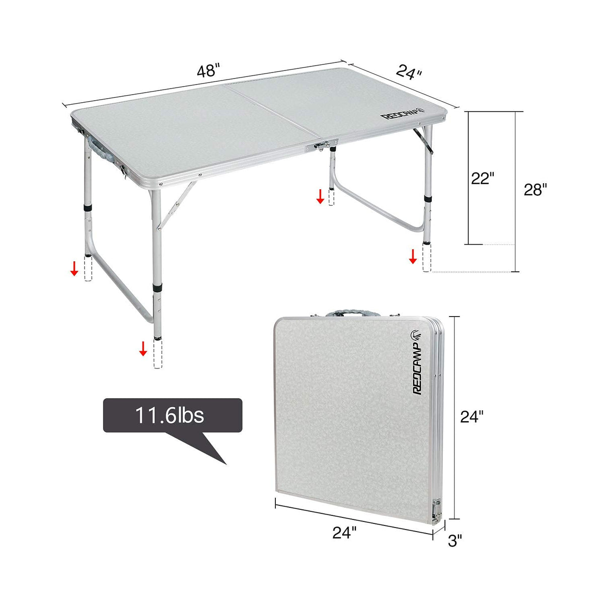 4ft Lightweight Portable Folding Camping Table with Adjustable Heights N163