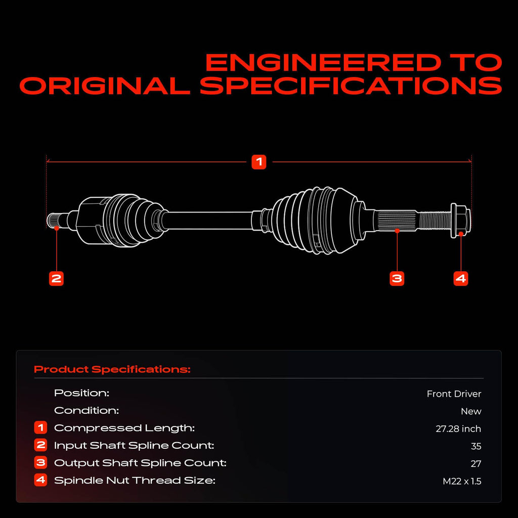 Front Left Driver Side CV Axle Shaft Assembly V836