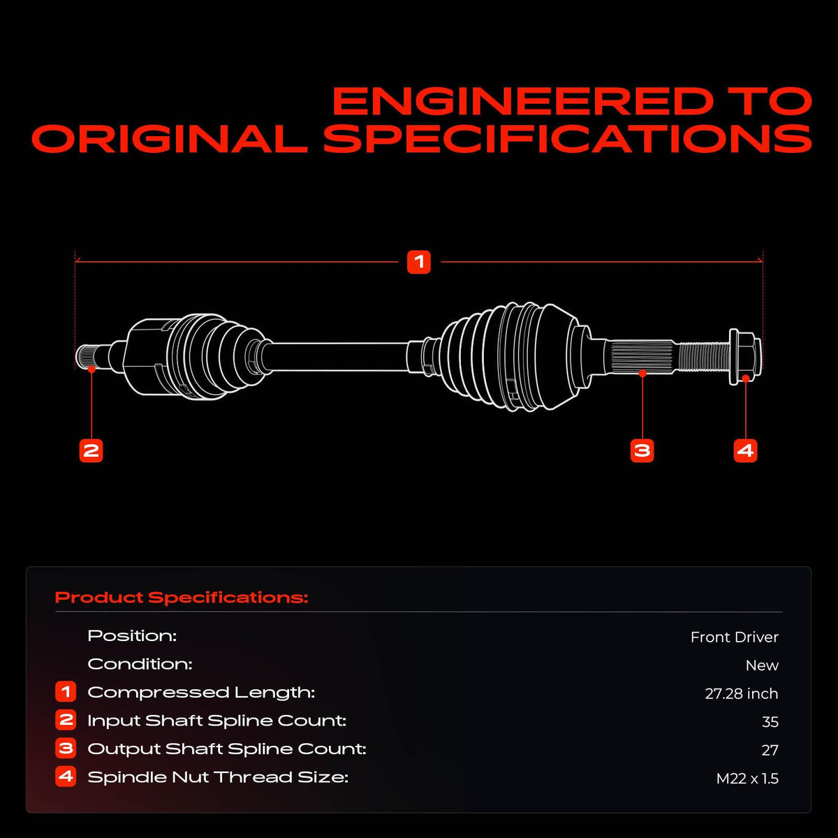 Front Left Driver Side CV Axle Shaft Assembly V836