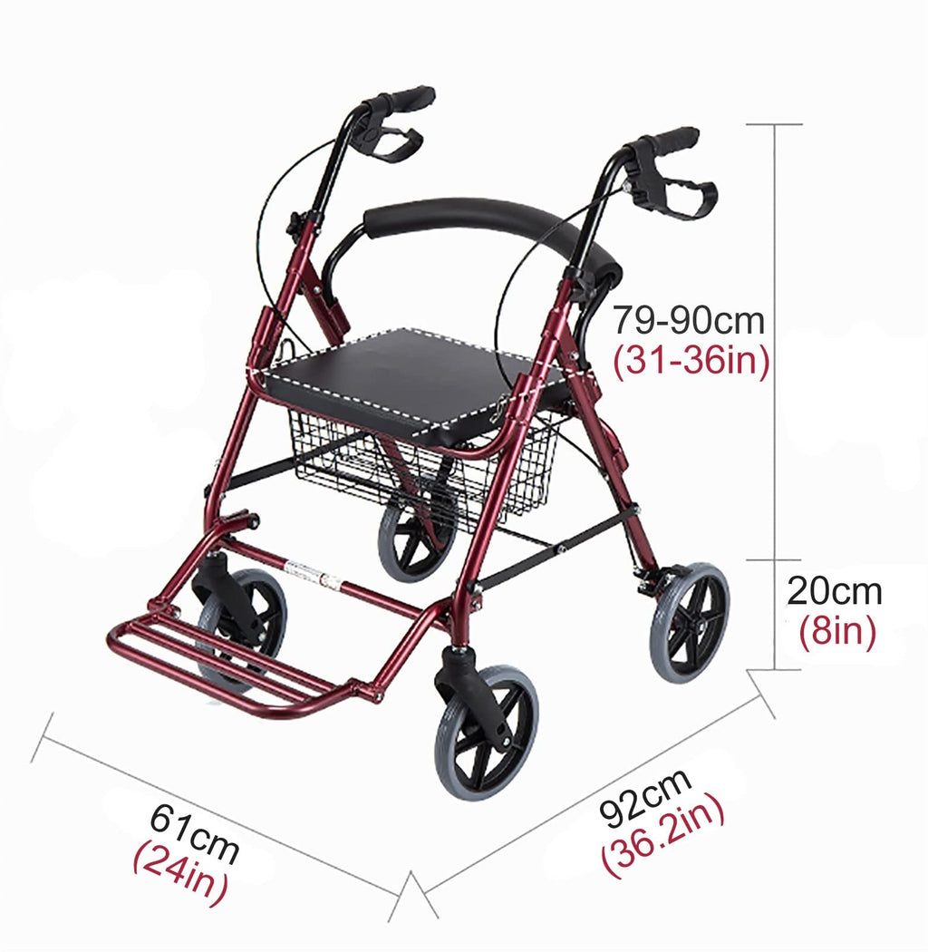 Red Folding Rollator with Seat and Basket U263