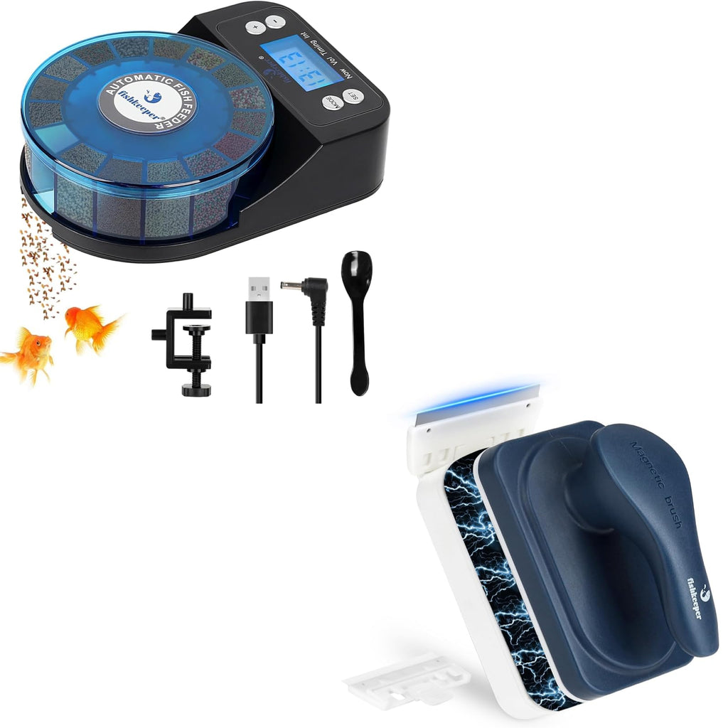 Automatic Fish Feeder and Magnetic Glass Cleaner Brush U74706