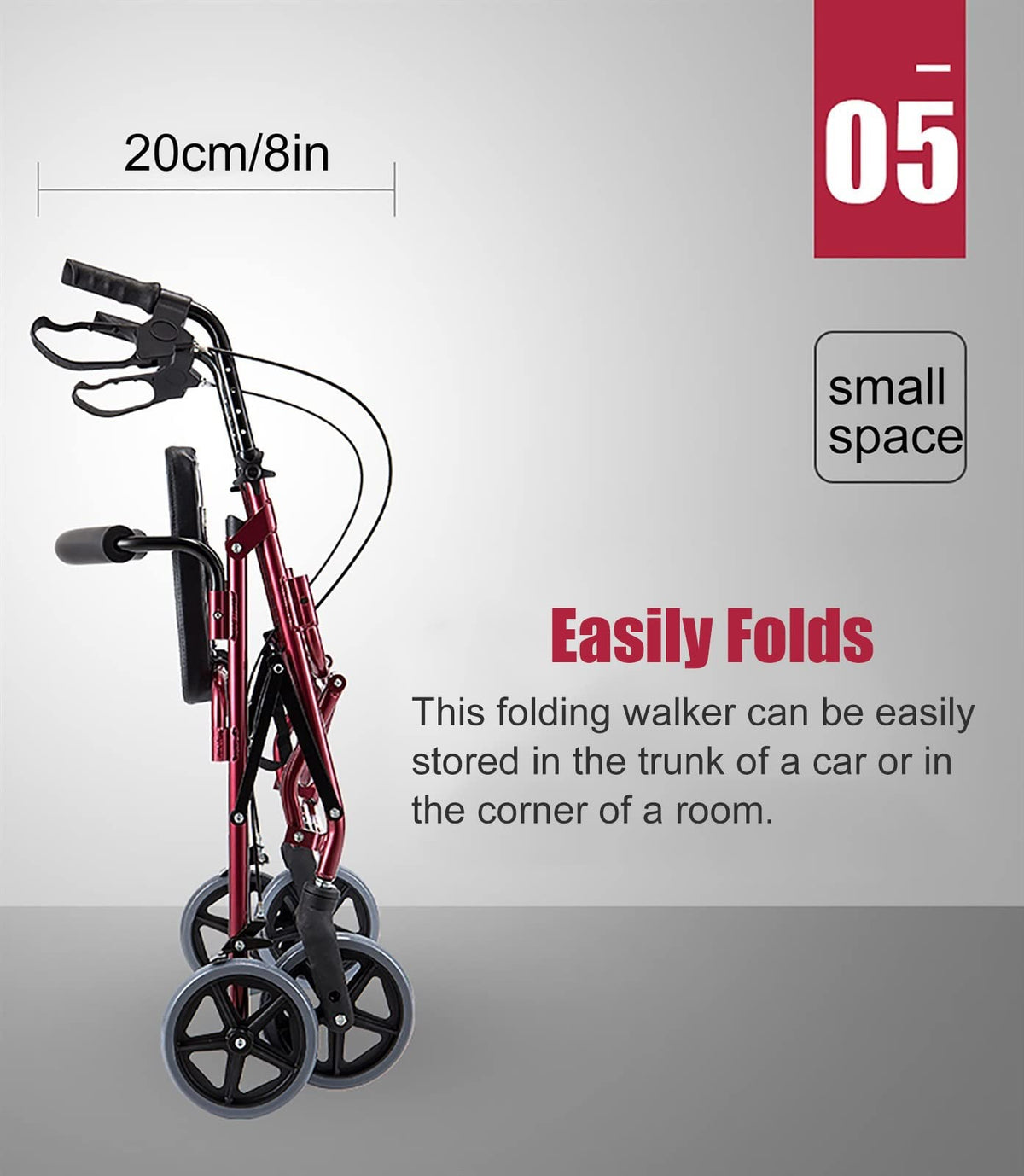 Red Folding Rollator with Seat and Basket U263