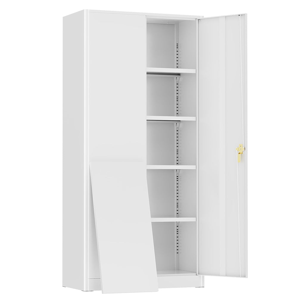 72" White Locking Metal Storage Cabinet with 4 Adjustable Shelves M676
