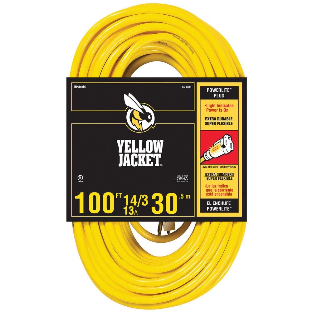 100 ft. 14/3 SJTW Outdoor Heavy-Duty 13 Amp Extension Cord W71162