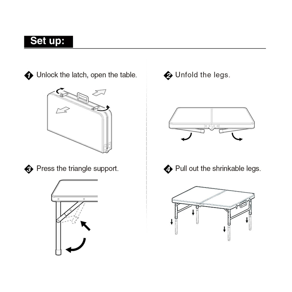4ft Lightweight Portable Folding Camping Table with Adjustable Heights N163