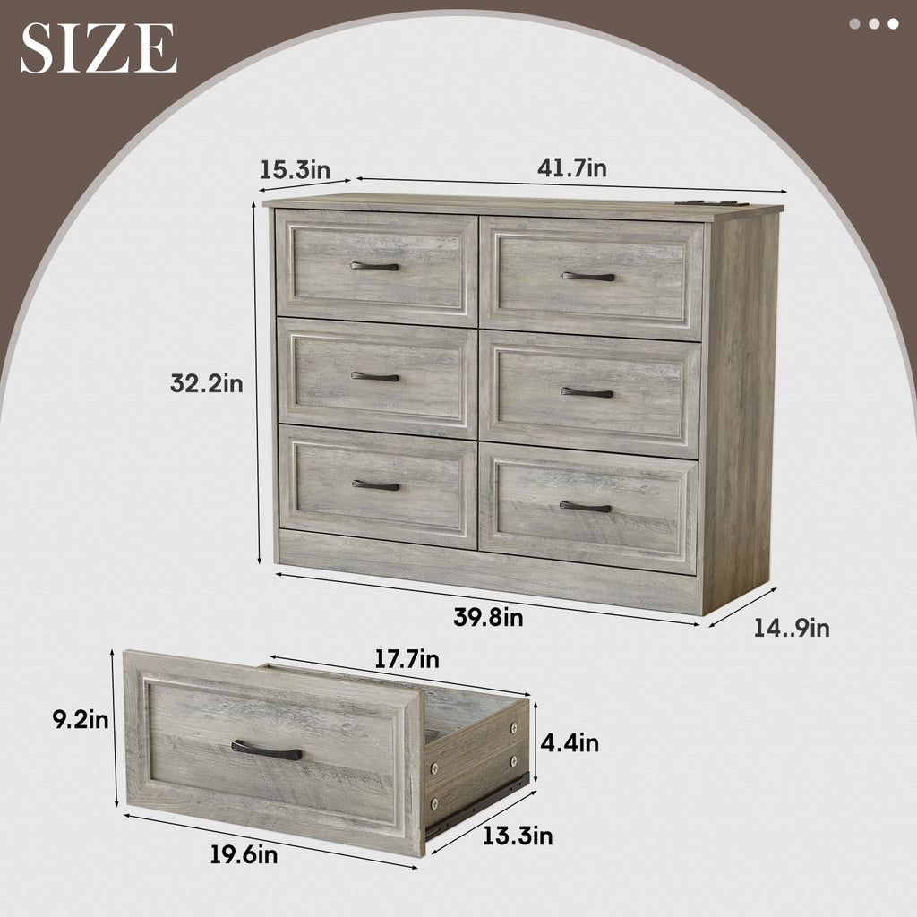 Ash Grey 6 Drawer Wood Dresser Q1951