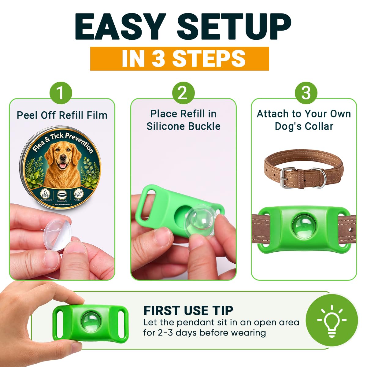 Flea and Tick Prevention Pendant for Dogs with 2 Pendants and 6 Refills T485