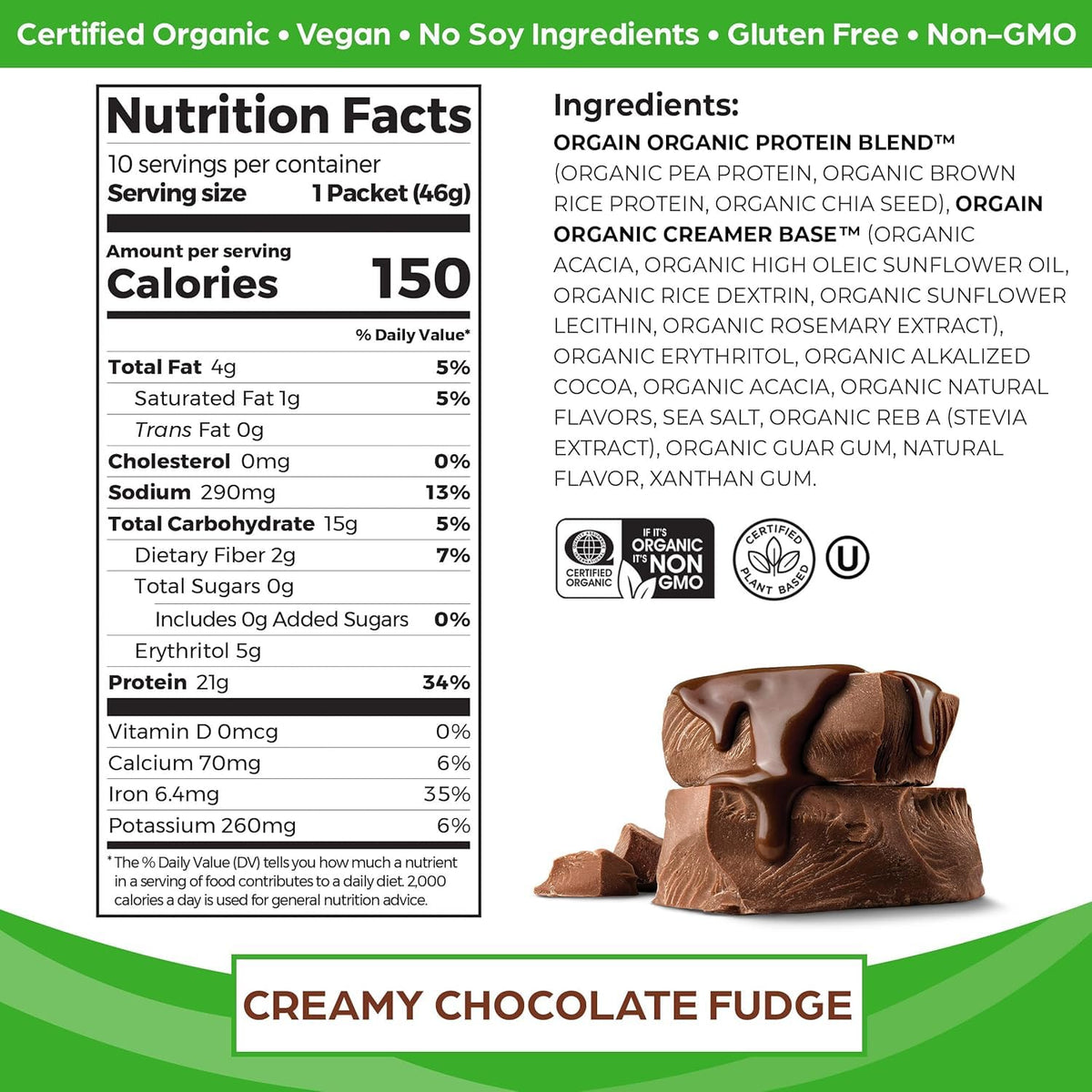 Organic Vegan Protein Powder Travel Packs Vanilla Bean and Chocolate Fudge 10 Packets Each I6409