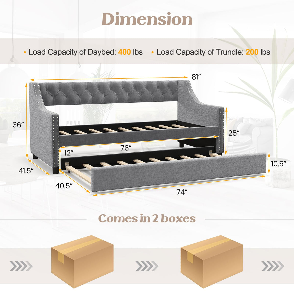 Upholstered Twin Daybed with Trundle Grey P177247
