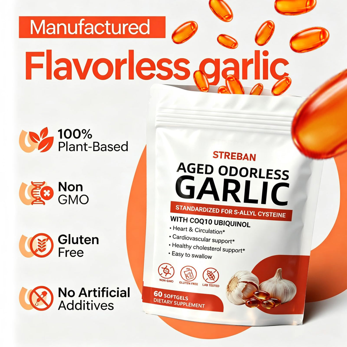 Odorless Garlic Supplement 600mg Softgels G639
