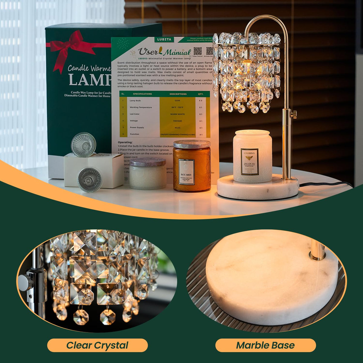 Candle Warmer Lamp with Timer Dimmer Adjustable Height D919