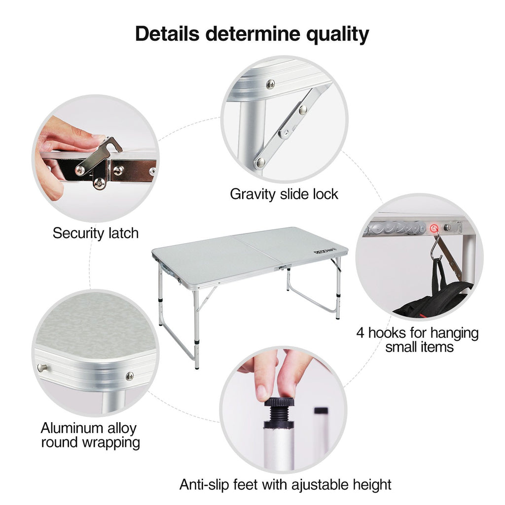 4ft Lightweight Portable Folding Camping Table with Adjustable Heights N163