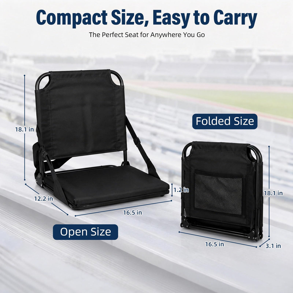 Portable Stadium Seat with Back Support and Storage Pockets X6868