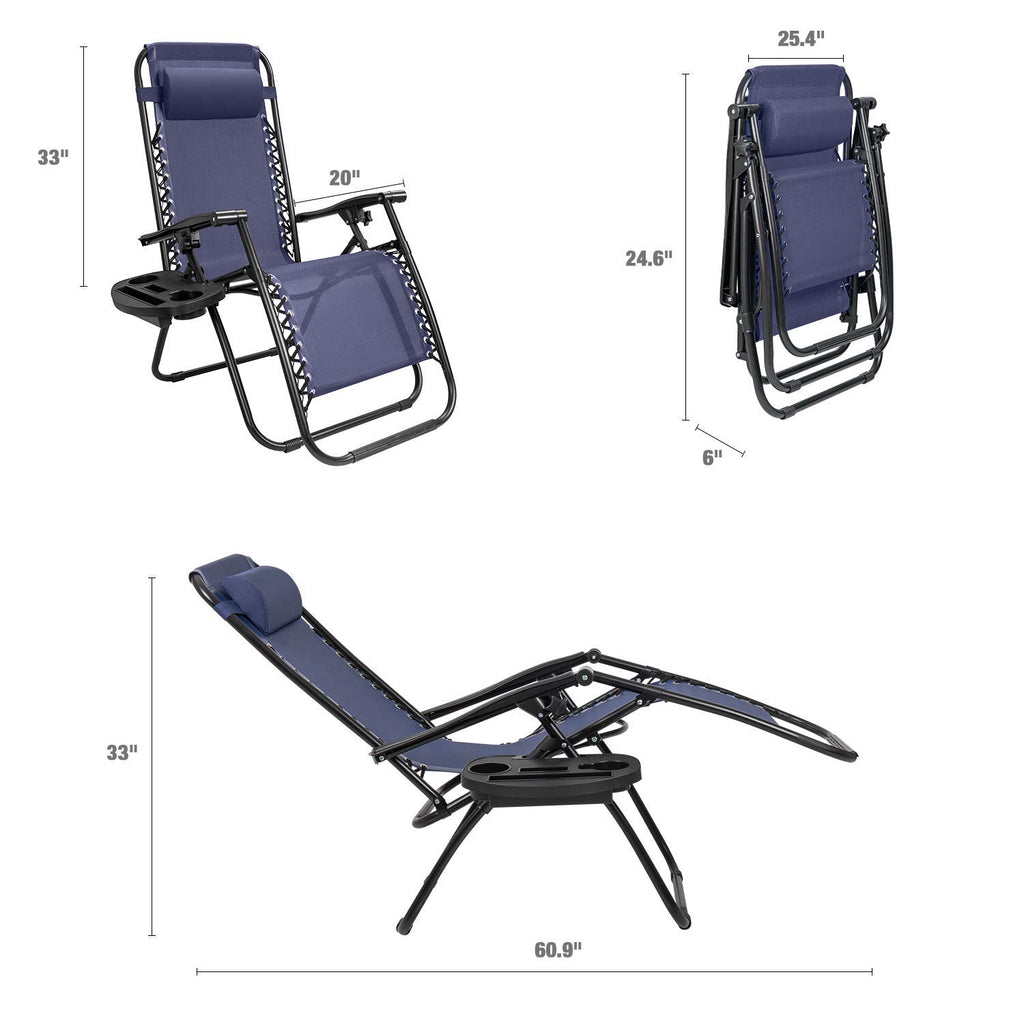 Blue Zero Gravity Folding Lounge Chairs Set of 2 with Cup Holder J853273