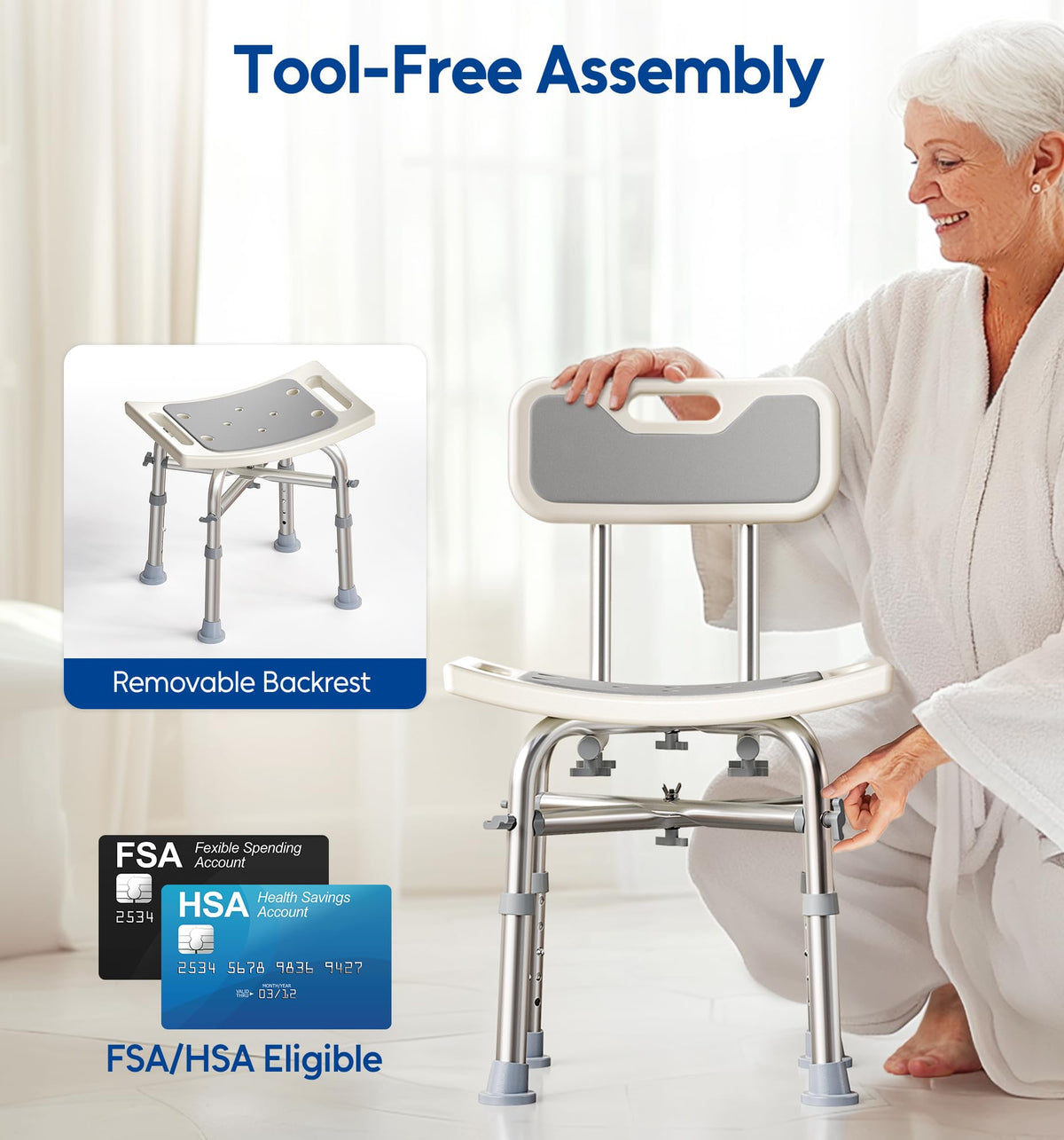Shower Chair with Back Seat Bench C835