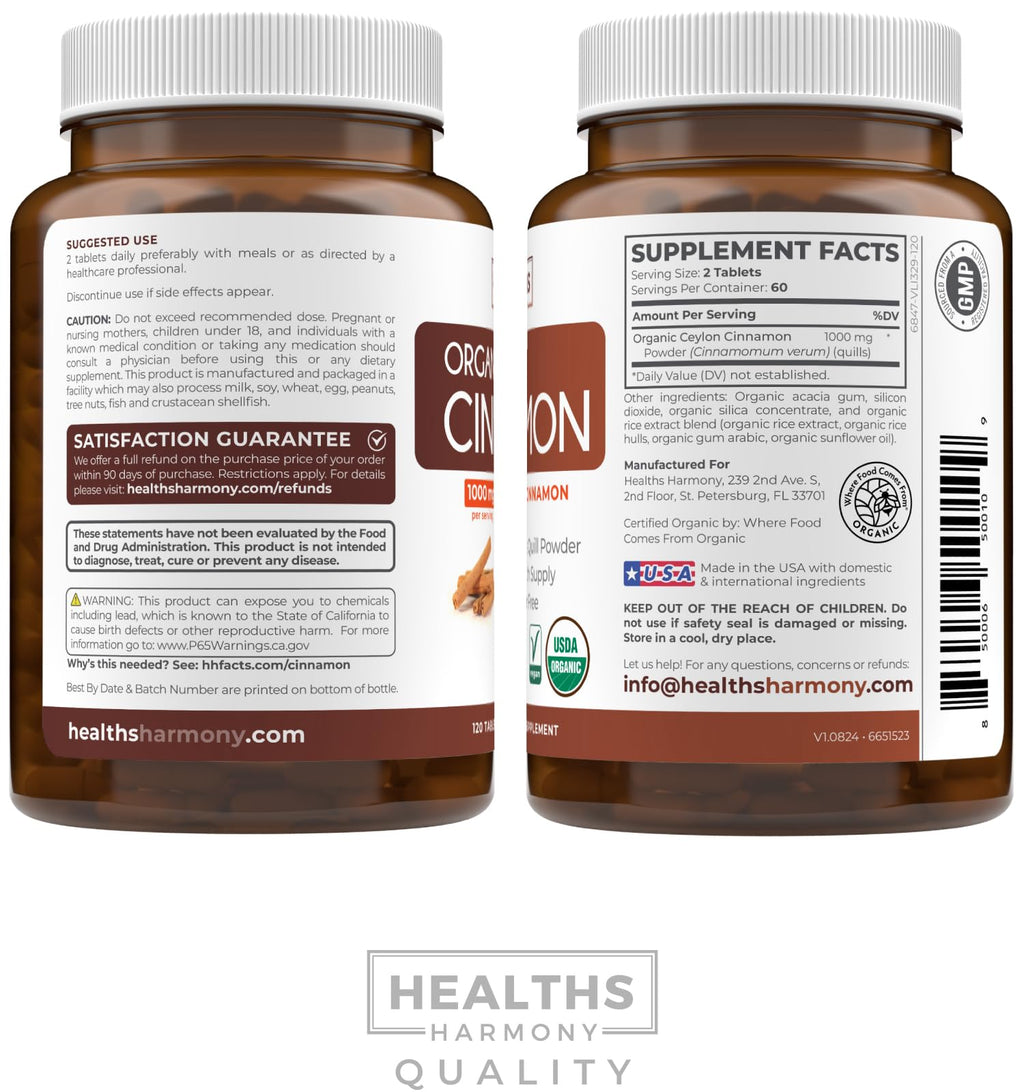 USDA Organic Ceylon Cinnamon 1000mg Vegan Non-GMO Supplement P541138