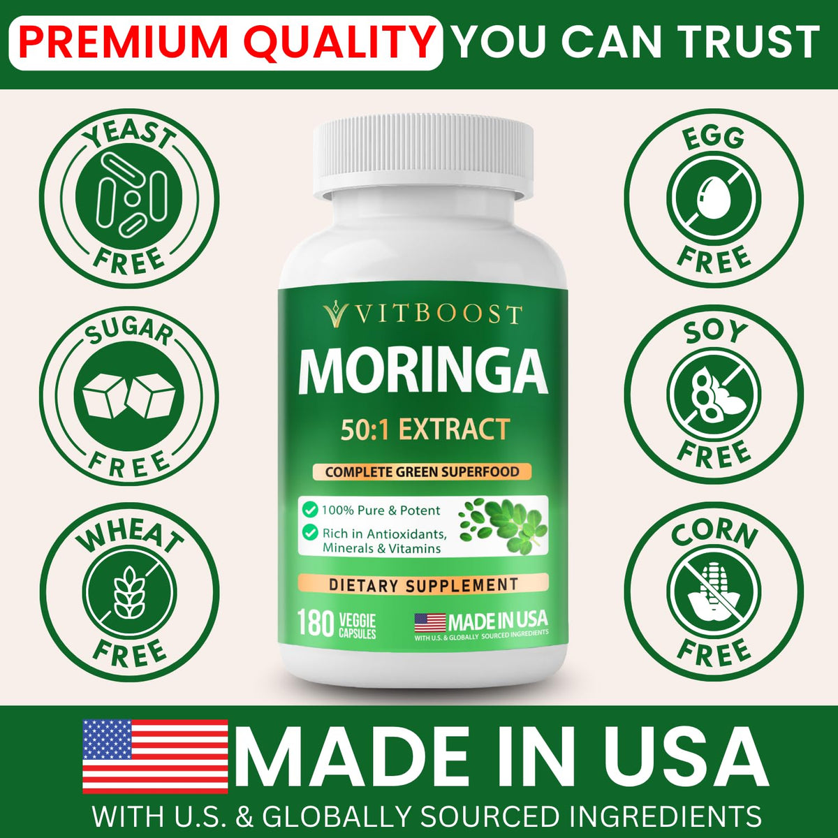 Moringa Oleifera Extract Capsules 400mg P218