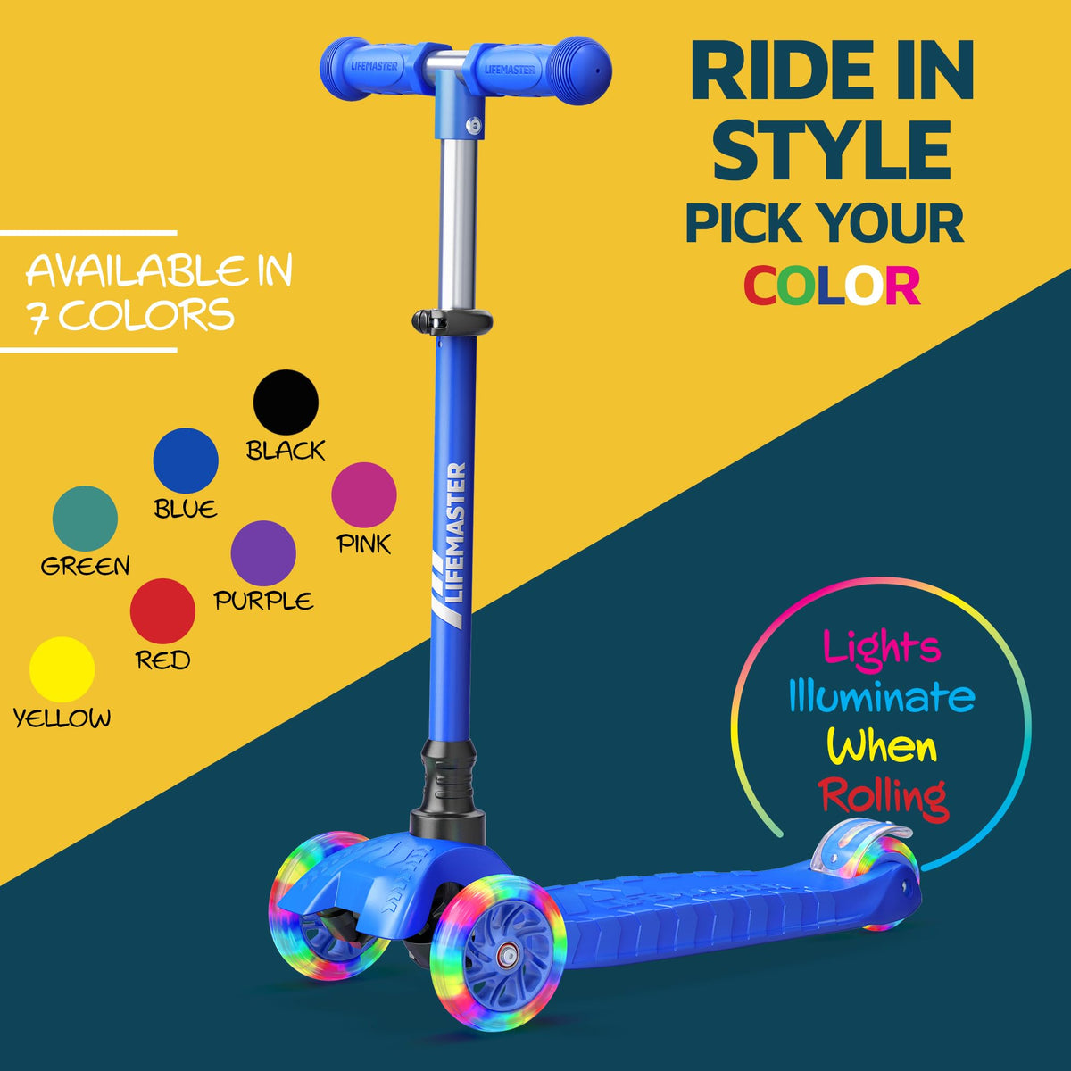 3-Wheel Kids Scooter with Wheel Lights, Adjustable Handlebar K61016