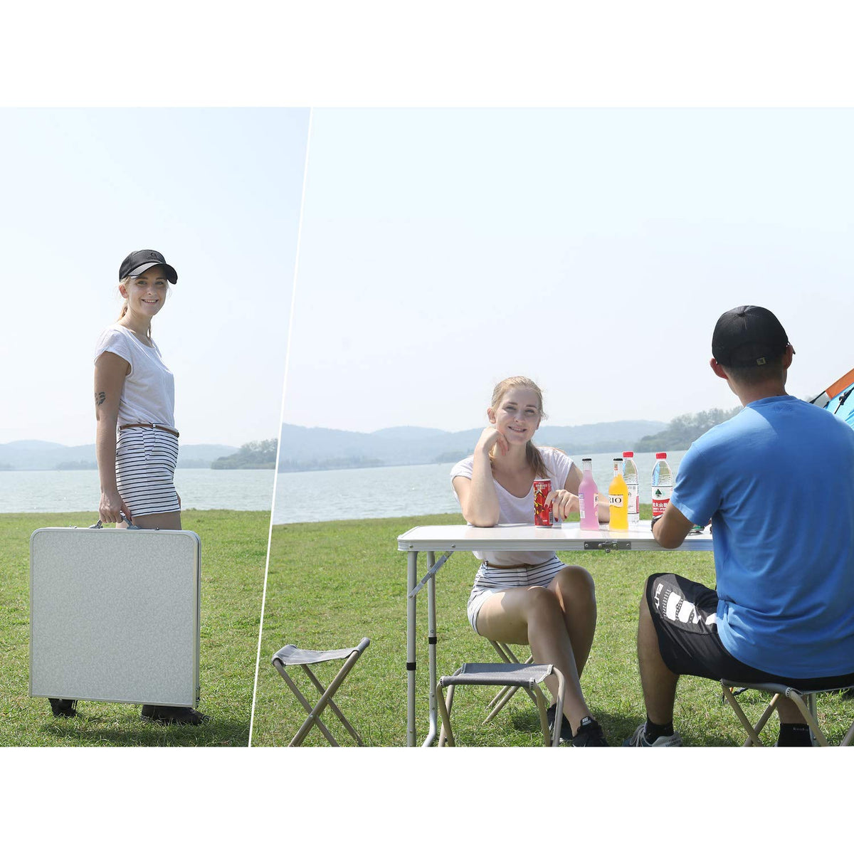 4ft Lightweight Portable Folding Camping Table with Adjustable Heights N163