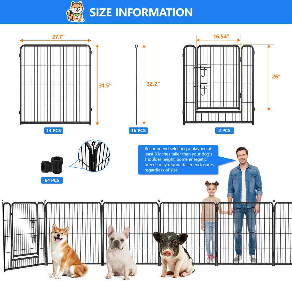 32 Inch 16 Panels Foldable Dog Playpen W231618