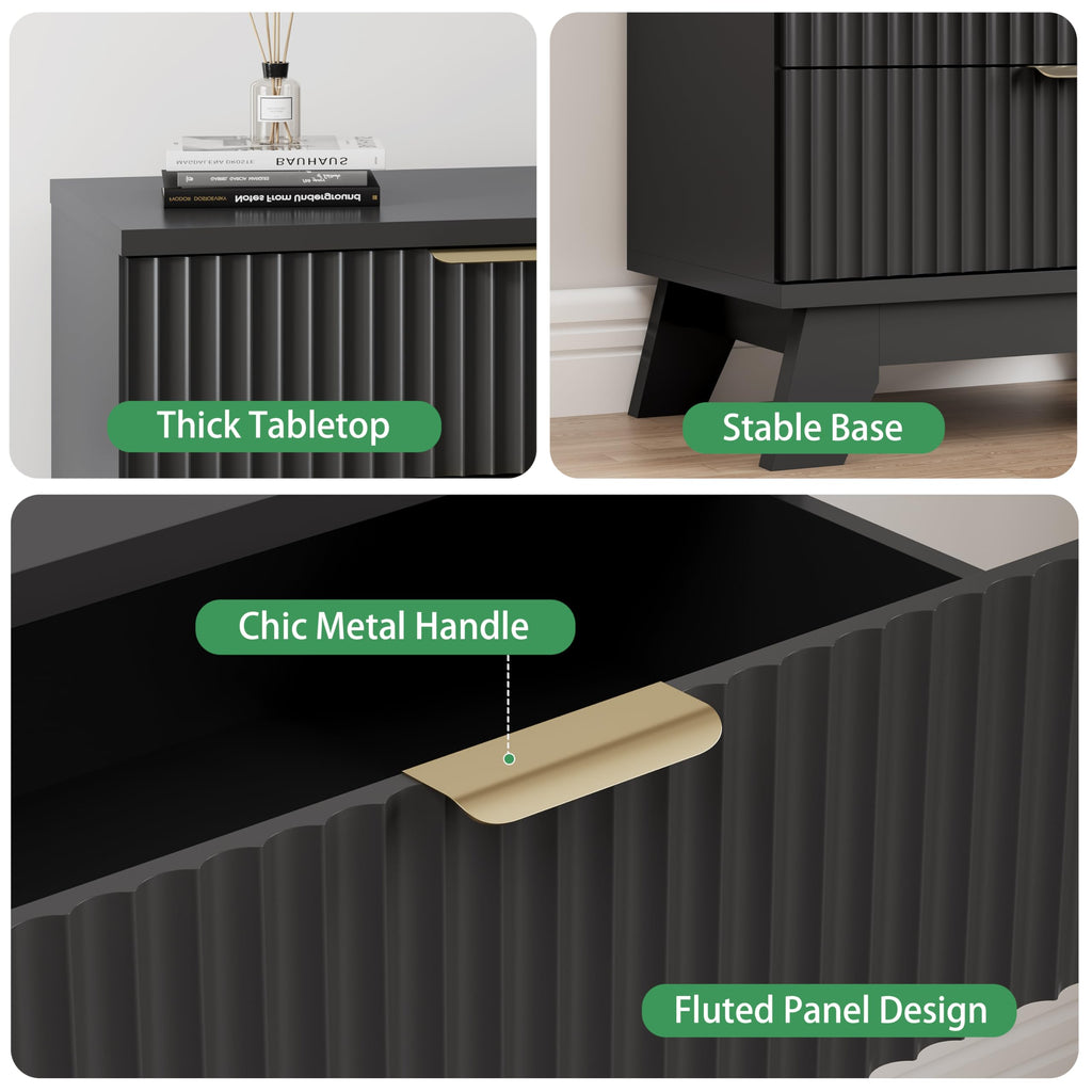 Black 3 Drawer Fluted Nightstand Y43519