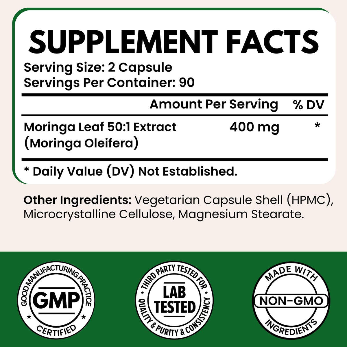 Moringa Oleifera Extract Capsules 400mg P218
