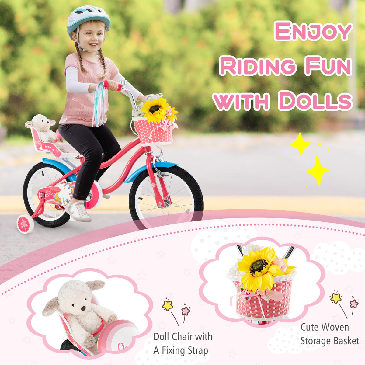 Girls Bike with Streamers & Doll-Seat L477385