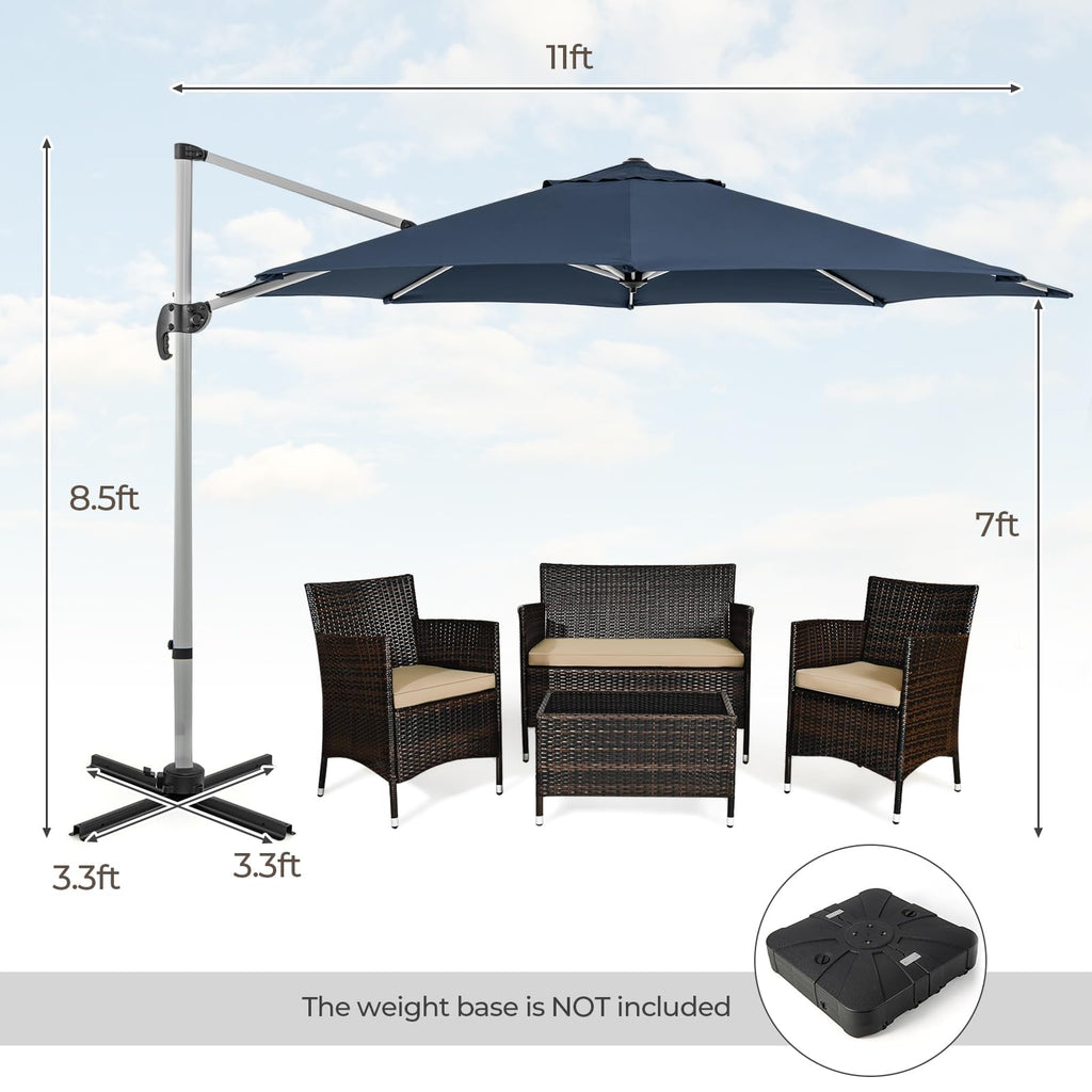11 FT Cantilever Patio Umbrella with 360° Rotation P1921